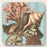 Sea Life Silhouette Coaster<br><div class="desc">This art print displays the finest things in nature within the ocean. Find all the different types of sea life in this image including a Conch Seashell, Sand Dollars, and Reefs buried deep in the sea. This art collection is a must have in your next Zazzle products.</div>