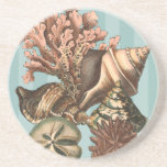 Sea Life Silhouette Coaster<br><div class="desc">This art print displays the finest things in nature within the ocean. Find all the different types of sea life in this image including a Conch Seashell,  Sand Dollars,  and Reefs buried deep in the sea. This art collection is a must have in your next Zazzle products.</div>