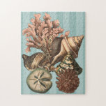 Sea Life Silhouette Jigsaw Puzzle<br><div class="desc">This art print displays the finest things in nature within the ocean. Find all the different types of sea life in this image including a Conch Seashell,  Sand Dollars,  and Reefs buried deep in the sea. This art collection is a must have in your next Zazzle products.</div>