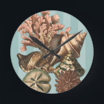 Sea Life Silhouette Round Clock<br><div class="desc">This art print displays the finest things in nature within the ocean. Find all the different types of sea life in this image including a Conch Seashell,  Sand Dollars,  and Reefs buried deep in the sea. This art collection is a must have in your next Zazzle products.</div>