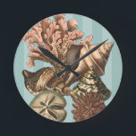 Sea Life Silhouette Round Clock<br><div class="desc">This art print displays the finest things in nature within the ocean. Find all the different types of sea life in this image including a Conch Seashell,  Sand Dollars,  and Reefs buried deep in the sea. This art collection is a must have in your next Zazzle products.</div>