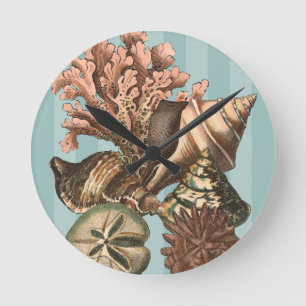 Sea Life Silhouette Round Clock