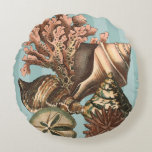 Sea Life Silhouette Round Cushion<br><div class="desc">This art print displays the finest things in nature within the ocean. Find all the different types of sea life in this image including a Conch Seashell,  Sand Dollars,  and Reefs buried deep in the sea. This art collection is a must have in your next Zazzle products.</div>