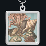 Sea Life Silhouette Silver Plated Necklace<br><div class="desc">This art print displays the finest things in nature within the ocean. Find all the different types of sea life in this image including a Conch Seashell,  Sand Dollars,  and Reefs buried deep in the sea. This art collection is a must have in your next Zazzle products.</div>