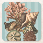 Sea Life Silhouette Square Paper Coaster<br><div class="desc">This art print displays the finest things in nature within the ocean. Find all the different types of sea life in this image including a Conch Seashell,  Sand Dollars,  and Reefs buried deep in the sea. This art collection is a must have in your next Zazzle products.</div>