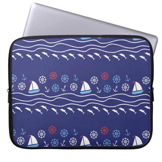 Sea Life: Vintage Seamless Pattern Laptop Sleeve (Front)