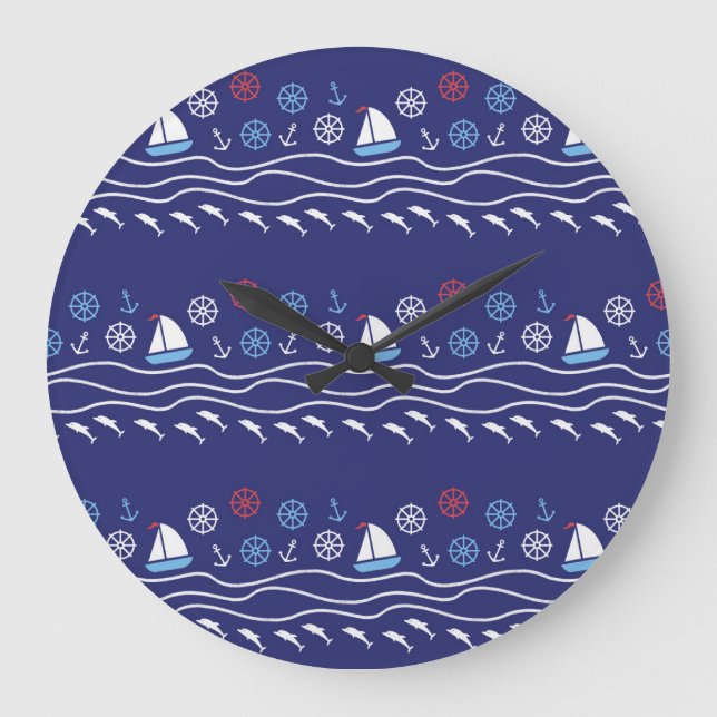 Sea Life: Vintage Seamless Pattern Large Clock (Front)