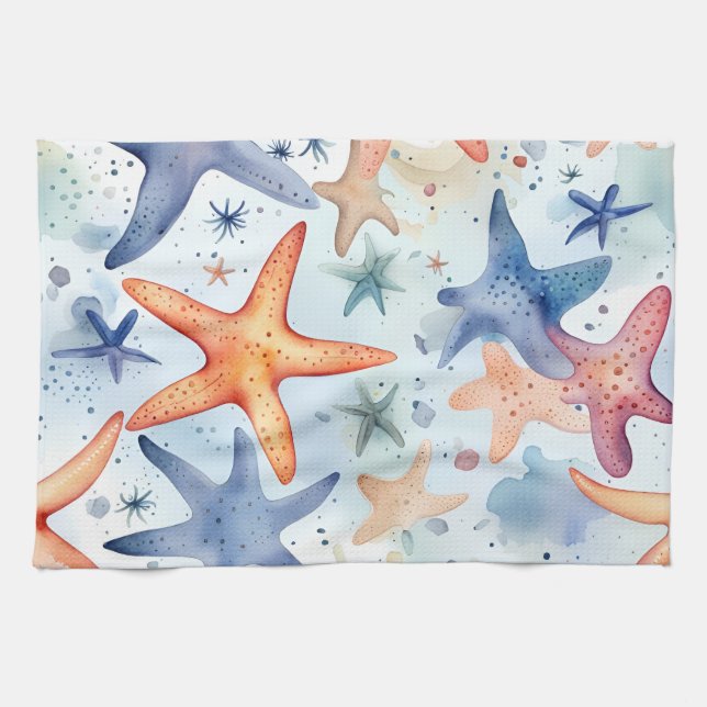 Sea life watercolor sea stars  tea towel (Horizontal)