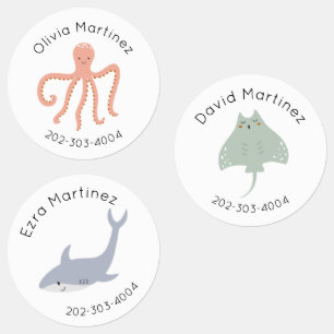 Sea Life Waterproof Circle Sticker Name Labels