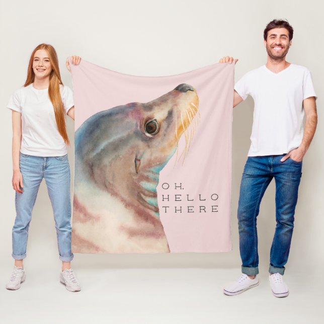Sea Lion Animal Art | Oh Hello There Fleece Blanket (In Situ)