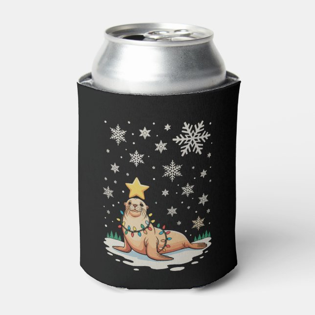 Sea Lion Animals Christmas Xmas Tree Holiday Can Cooler (Can Front)