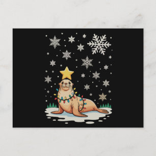 Sea Lion Animals Christmas Xmas Tree Holiday Postcard
