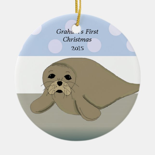 Sea Lion Baby's First Christmas Ceramic Tree Decoration (Front)