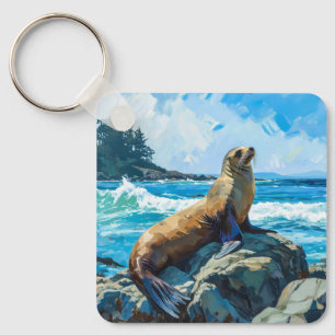 Sea Lion Illustration Key Ring