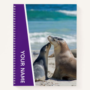 Sea Lion Mother and Pup Beach Australia, Purple Notebook