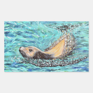 Sea Lion Painting Rectangular Sticker