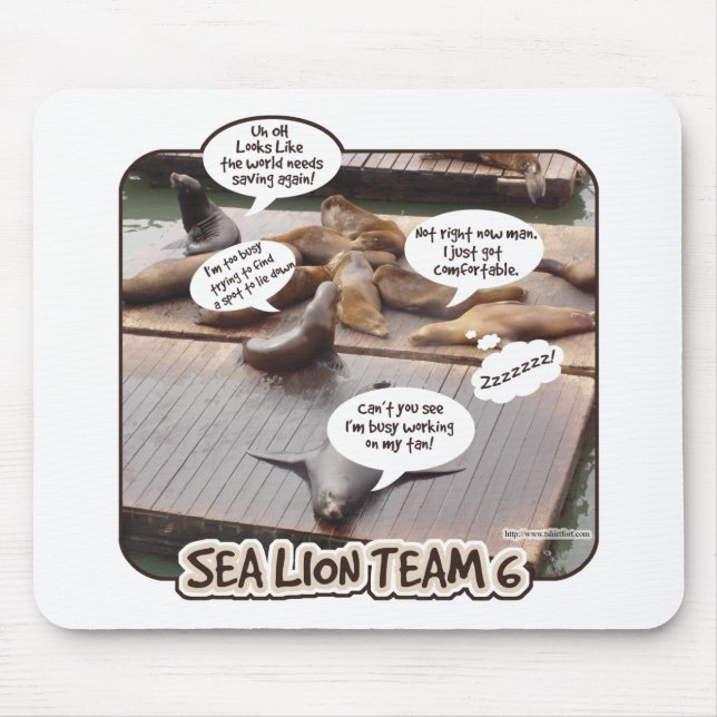 Sea Lion Team 6 Funny Ocean Life Parody Mouse Mat (Front)