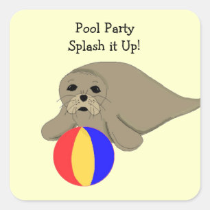 Sea Lion with Beach Ball Square Sticker