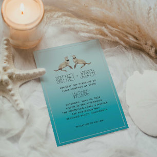 Sea Lions Blue Modern Wedding Invitation