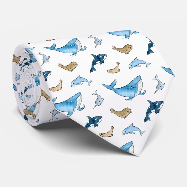 Sea mammals pattern tie (Rolled)