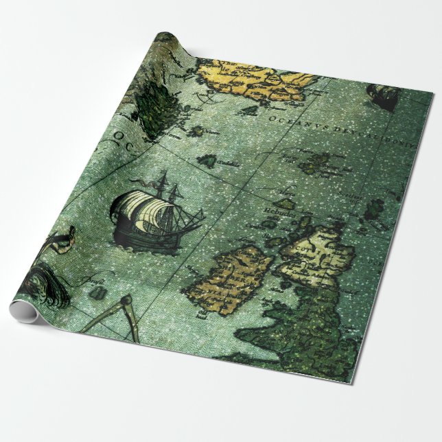 Sea Map Wrapping Paper Roll (Unrolled)