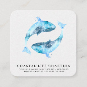 *~* Sea Marine Watercolor Playing Coastal Dolphins Square Business Card