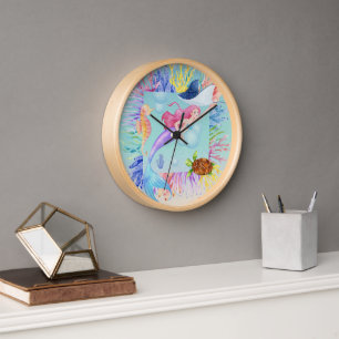 Sea Mermaid Watercolor Child Clock