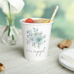 Sea Mist Floral We’re Engaged Engagement Party Paper Cups
