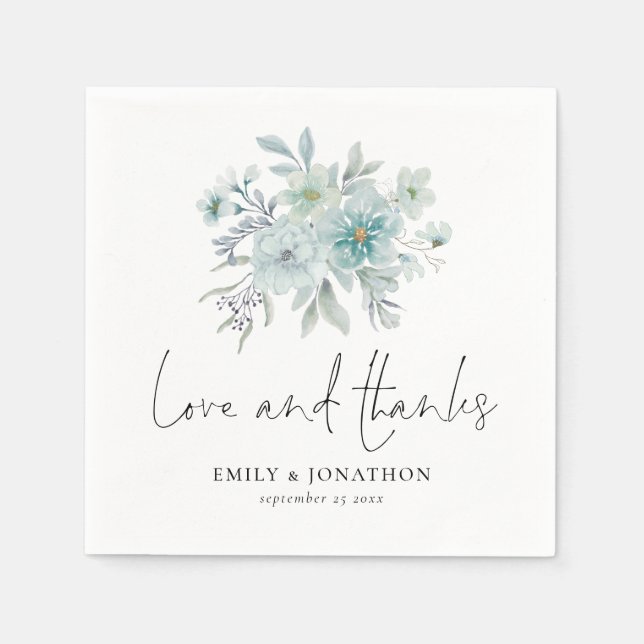 Sea Mist Florals Wedding Engagement Love Thanks Napkin (Front)