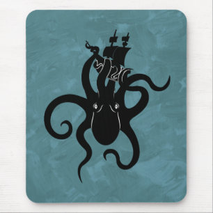 Sea Monster Blue and Black Kraken Mouse Mat