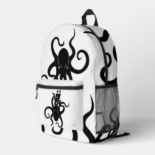 Sea Monster Blue and Black Kraken with Ship Printed Backpack