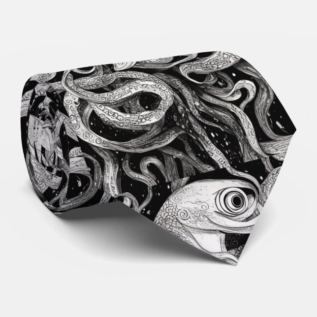 Sea Monster Floral Pattern Tie (Rolled)