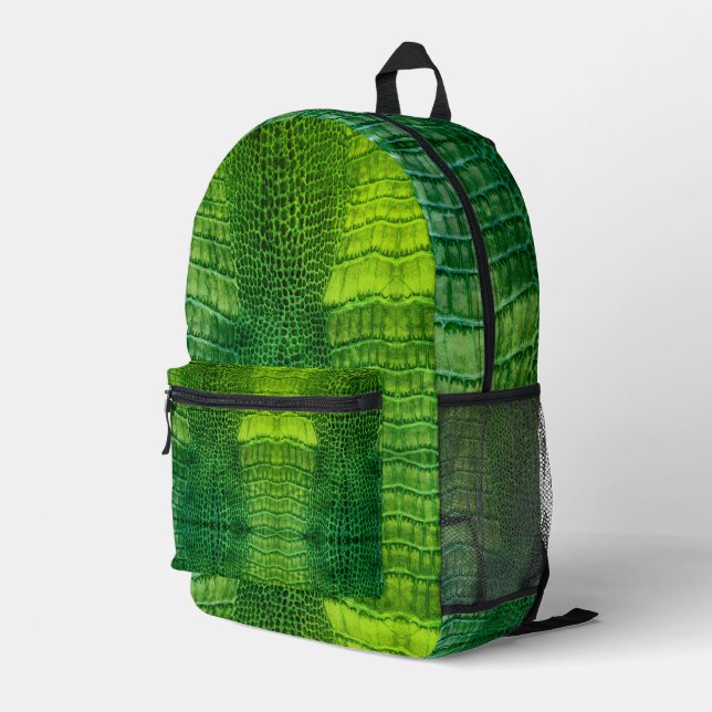 Sea Monster in Bright Green Faux Leather Printed Backpack (Back Corner Right)