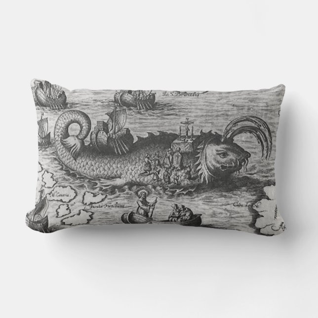 Sea Monster/Kraken Throw Pillow Black/White (Front)
