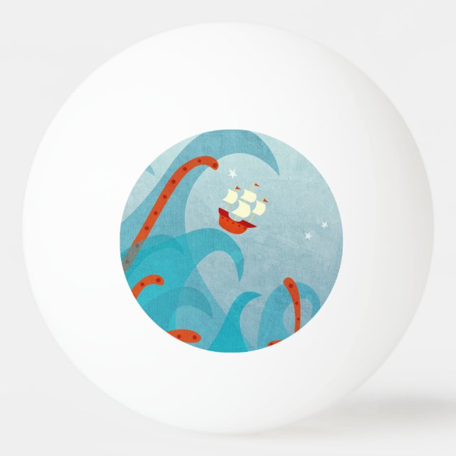 Sea Monster Sailing Blue Ping Pong Ball (Front)