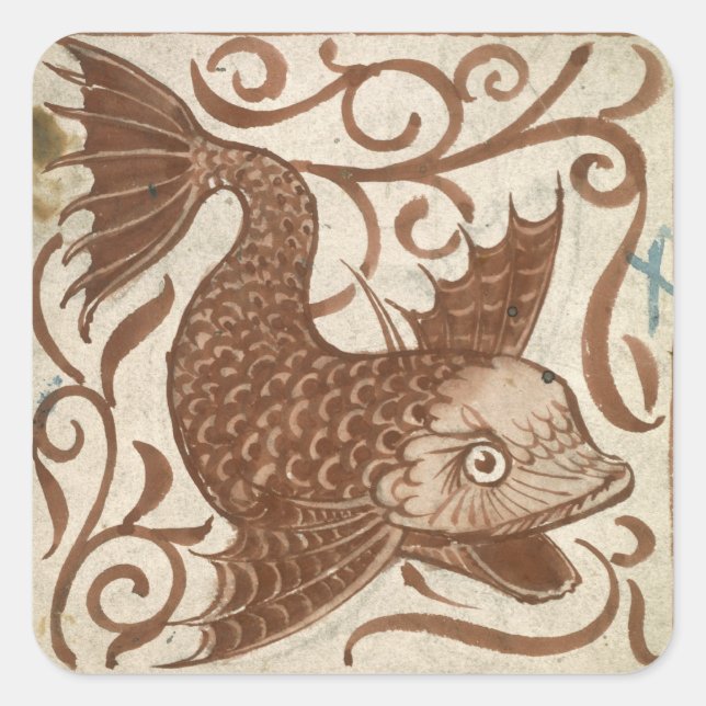 Sea Monster (w/c on paper) Square Sticker (Front)