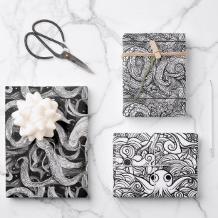 Sea Monsters Set Wrapping Paper Sheet