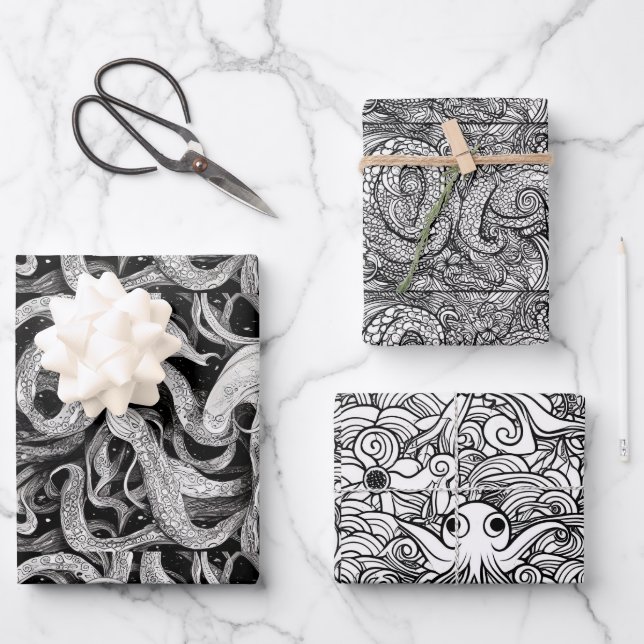 Sea Monsters Set Wrapping Paper Sheet (Front)