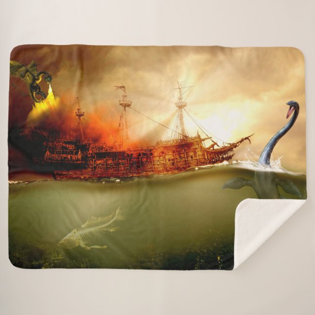 SEA MONSTERS SHERPA BLANKET (Front (Horizontal))