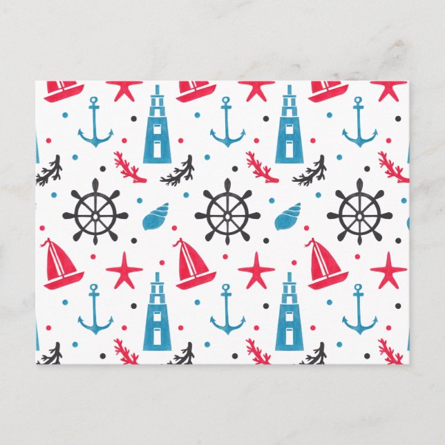Sea Nautical Pattern Postcard (Front)
