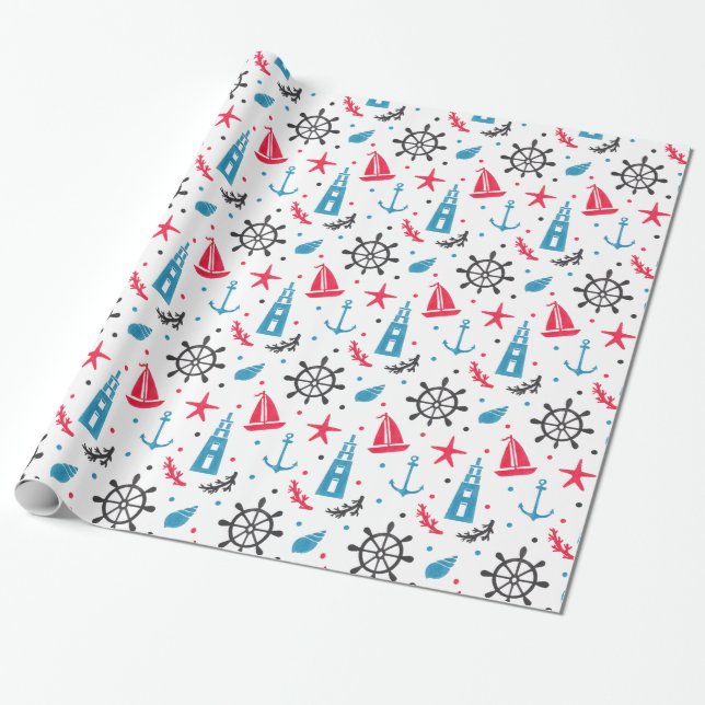 Sea Nautical Pattern Wrapping Paper (Unrolled)