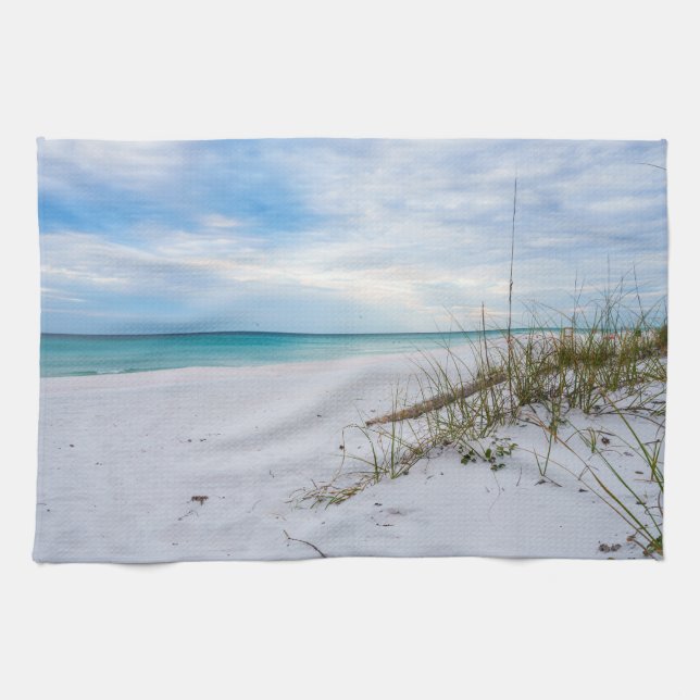 Sea Oats & White Sand Beach Morning Kitchen Towel (Horizontal)