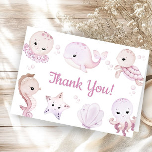 Sea Ocean Baby Shower Girl Pink Folded Thank You Card