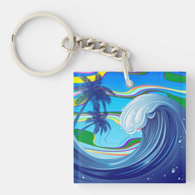 Sea Ocean big Wave Water Double-Sided keychain (Front)