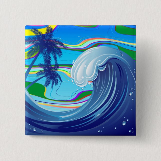 Sea Ocean big Wave Water Double-Sided keychain 15 Cm Square Badge (Front)