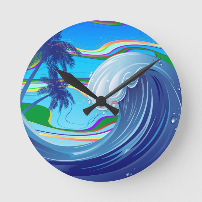 Sea Ocean big Wave Water Double-Sided keychain Round Clock (Front)