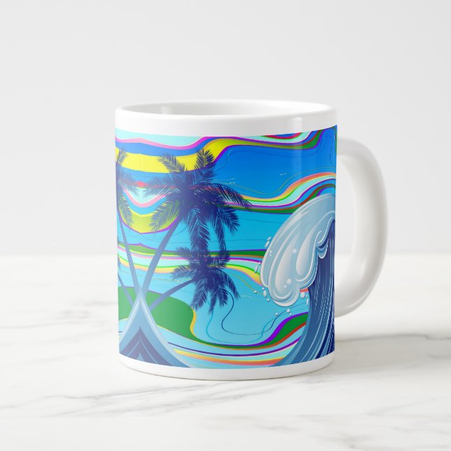 Sea Ocean big Wave Water  Large Coffee Mug (Front Right)
