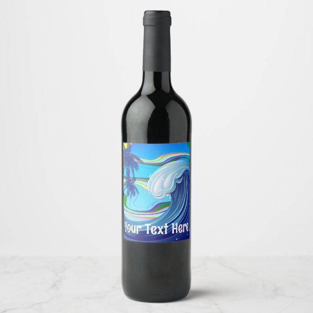 Sea Ocean big Wave Water  Wine Label (Front)