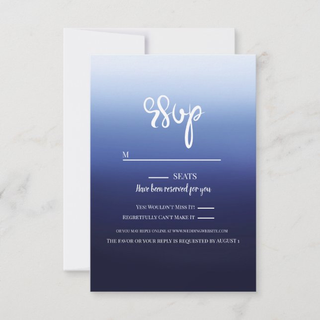Sea Ocean Blue Modern Minimal Beach Wedding RSVP Card (Front)