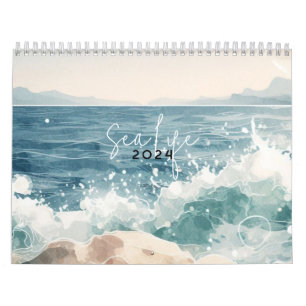 Sea ocean blue watercolor calendar